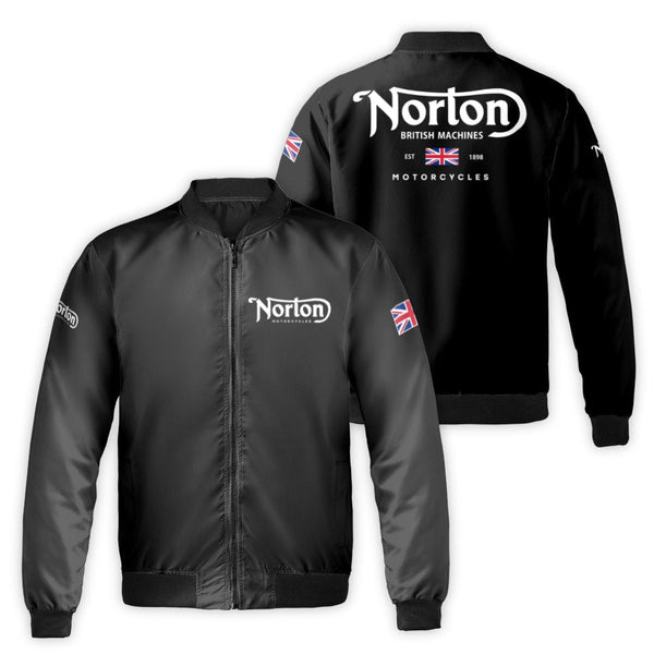 Norton Motorcycles Bomber Jacket | Classic British Biking Apparel | Durable Nylon Shell | Vintage Gift for Motorcycle Fans