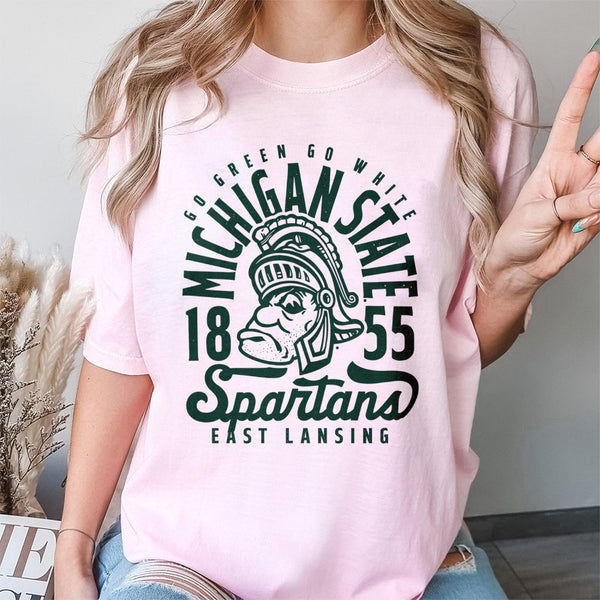 Michigan State Spartans T-Shirt | Go Green Go White Mascot Graphic | Soft Premium Cotton | University College Game Day Gift