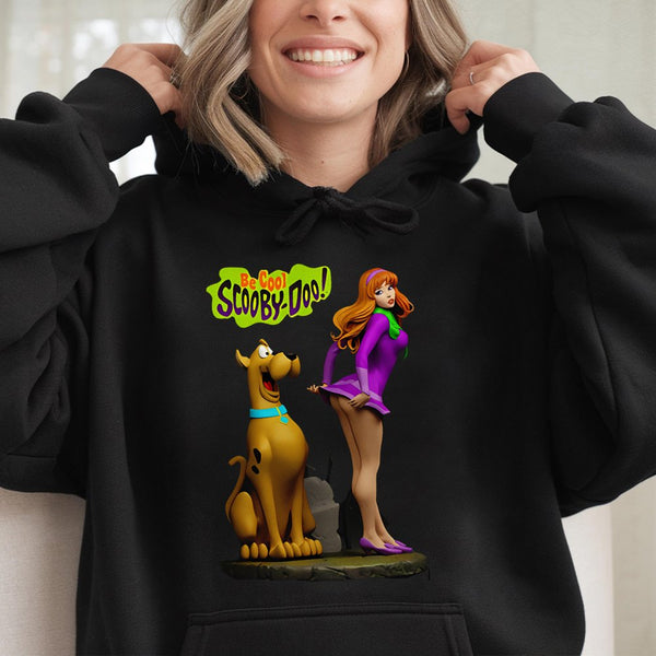 Cartoon Graphic Hoodie | Retro Daphne and Scooby Character Art | Premium Cotton Blend | Unisex Pullover Gift for Fans