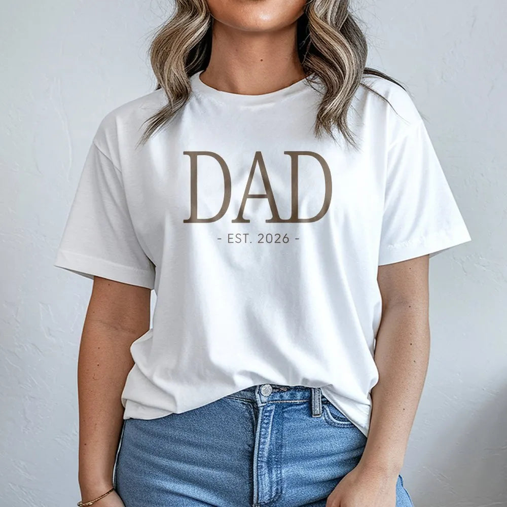 Dad Est 2026 T-Shirt | Minimalist Pregnancy Announcement Design | 100% Soft Cotton Tee | New Father Baby Reveal Gift