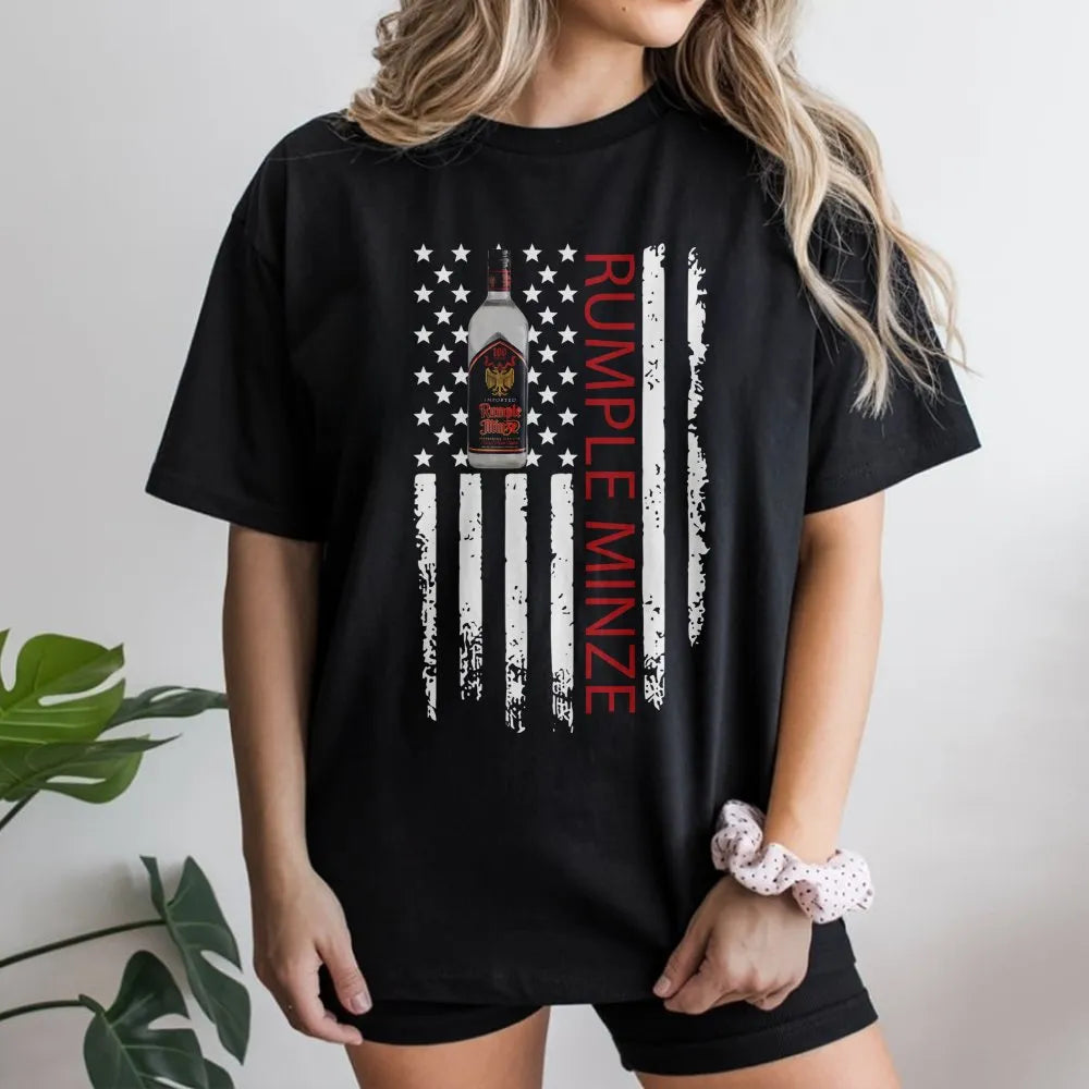 Peppermint Schnapps T-Shirt | American Flag Patriotic Liquor Design | Premium 100% Cotton | Party Gift for Drinkers and Barte
