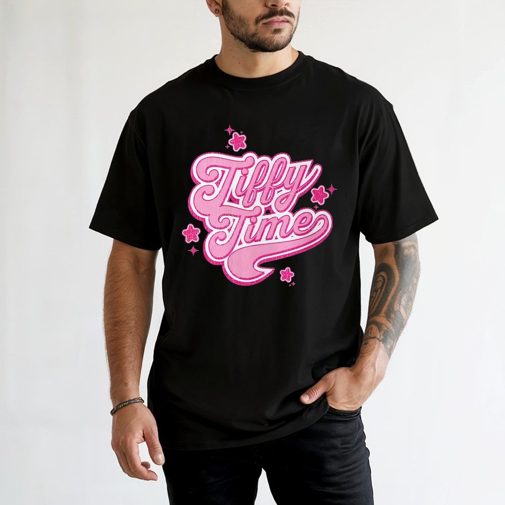 Tiffy Time Graphic T-Shirt | Retro Y2K Pink Stars Design | 100% Cotton Premium Tee | Trendy Streetwear Gift for Wrestling Fan