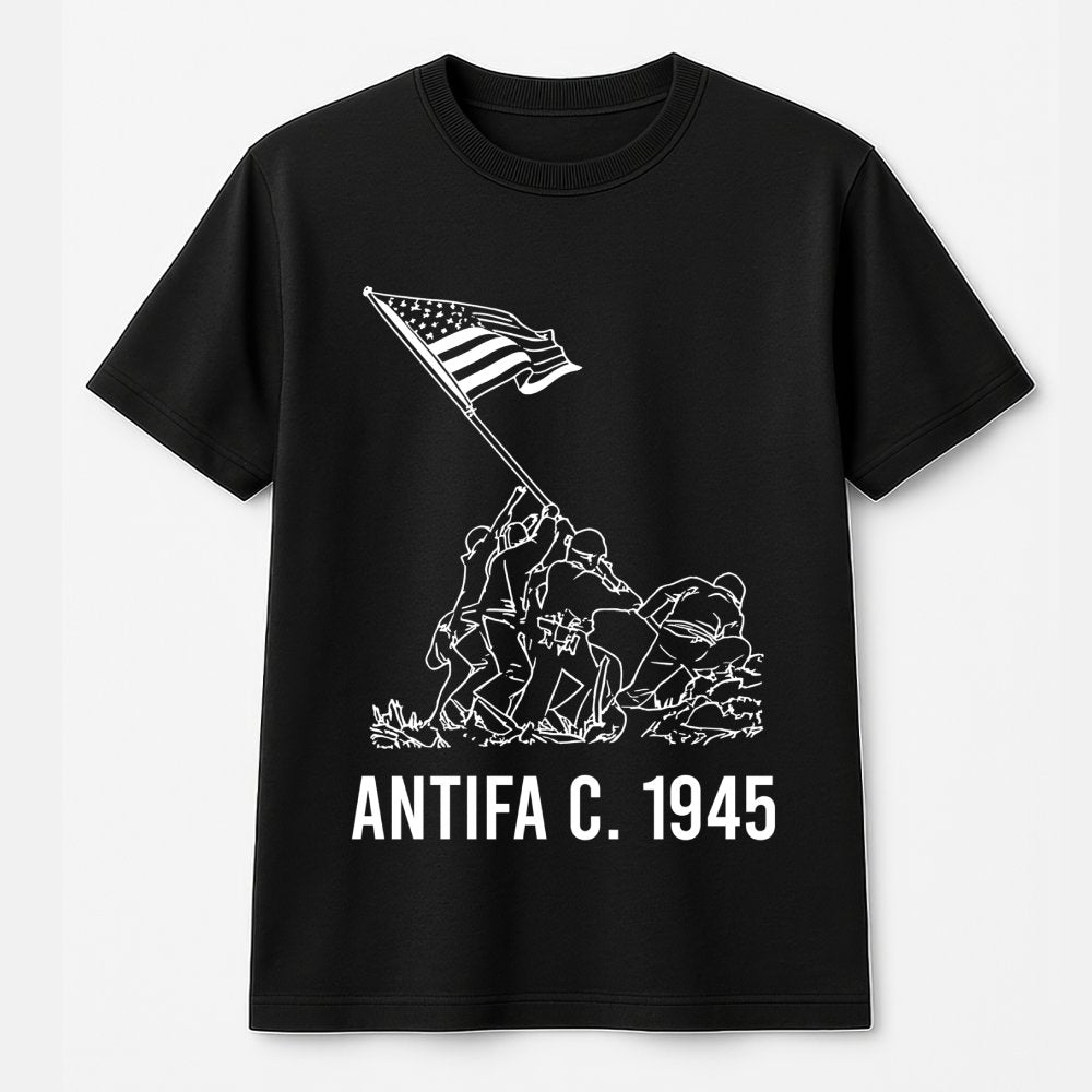 Antifa T-Shirt 1945 | WWII Historical Graphic Tee | 100% Cotton Premium Quality | Anti-Fascist Protest Liberty Gift For Activ
