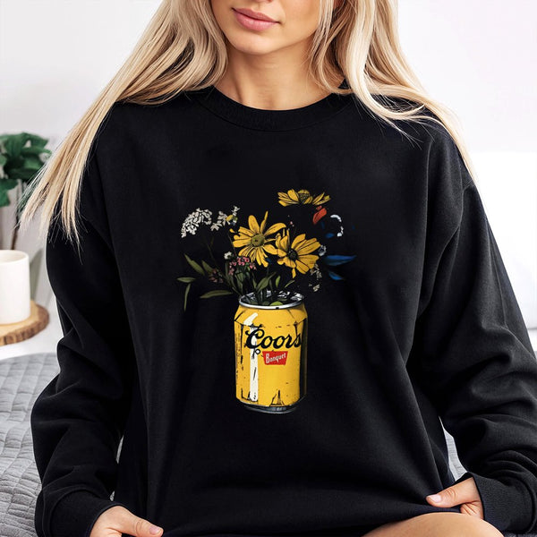 Coors Banquet Beer Sweatshirt | Vintage Floral Can Graphic Design | Premium Cotton Blend Crewneck | Unisex Retro Gift For Bee