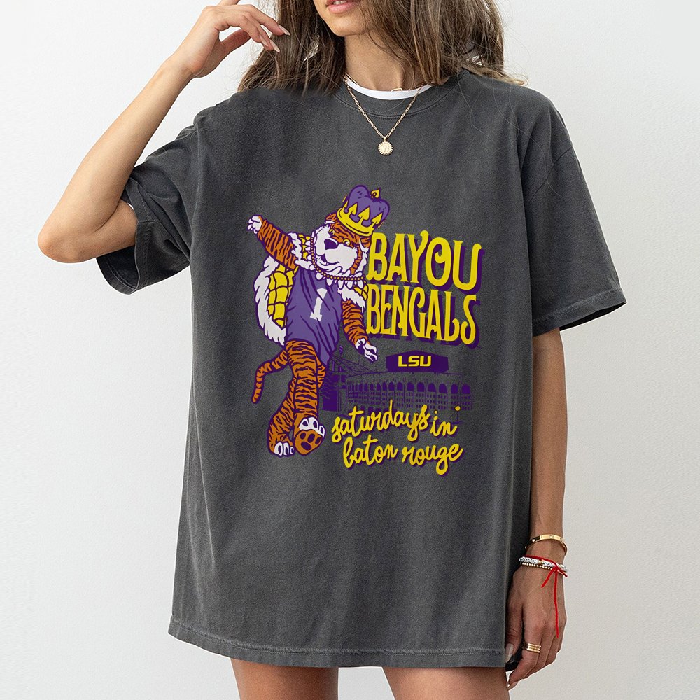 LSU Tigers T-Shirt | Bayou Bengals Mascot Graphic | Premium 100% Cotton Tee | College Football Game Day Gift for Fans