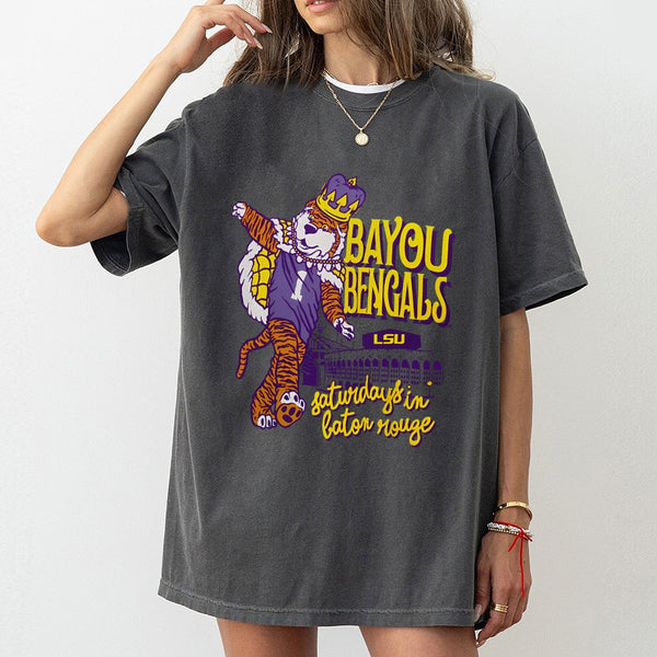 LSU Tigers T-Shirt | Bayou Bengals Mascot Graphic | Premium 100% Cotton Tee | College Football Game Day Gift for Fans