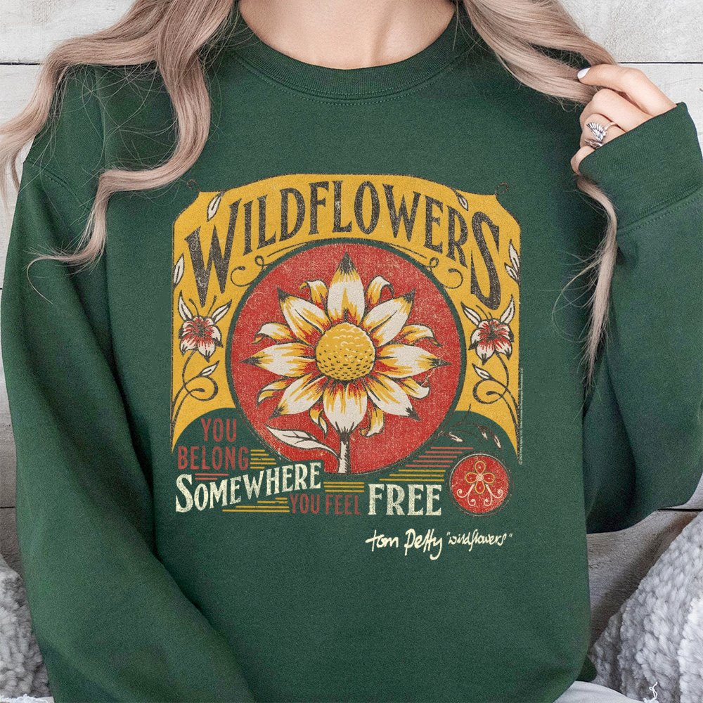 Tom Petty Wildflowers Sweatshirt | Retro Music Graphic Crewneck | Premium Cotton Blend | Gift for Classic Rock Fans and Music