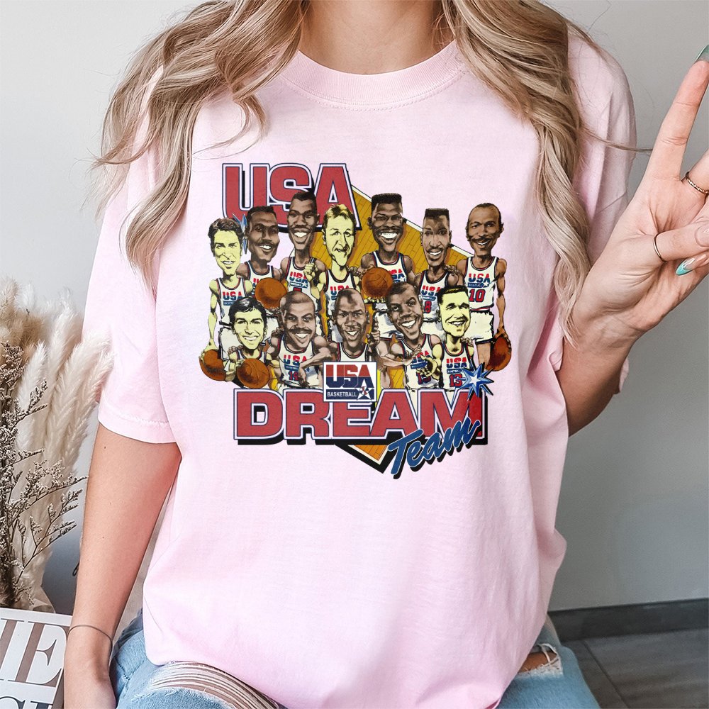 1992 Dream Team Basketball T-Shirt | Retro USA Caricature Graphic | Premium Cotton Unisex Tee | Gift for Sports Fans and Bask