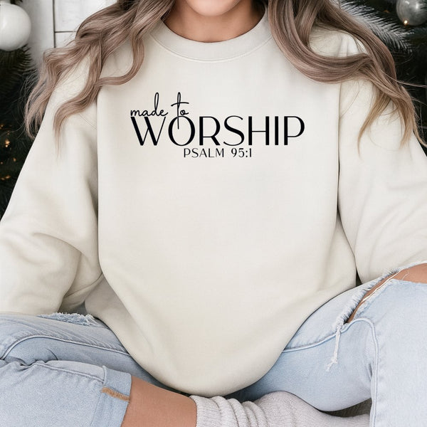 Made To Worship Sweatshirt | Psalm 95:1 Minimalist Bible Verse | Premium Cotton Blend | Christian Faith Gift for Women and Me