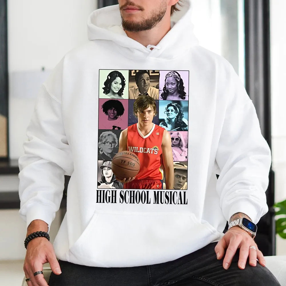 High School Musical Hoodie | Troy Bolton Collage Graphic Print | Premium Cotton Blend Pullover | Nostalgic 2000s Movie Fan Gi