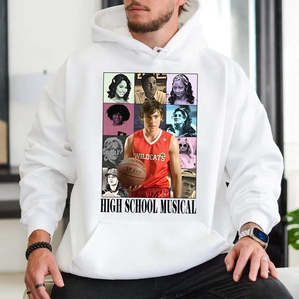 High School Musical Hoodie | Troy Bolton Collage Graphic Print | Premium Cotton Blend Pullover | Nostalgic 2000s Movie Fan Gi