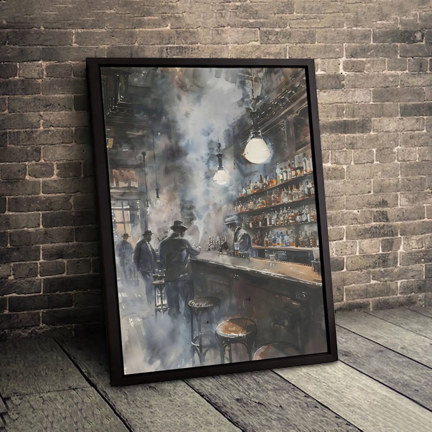 Speakeasy Bar Canvas Wall Art | Smoky Vintage Tavern Watercolor Print | Premium Gallery Wrapped Decor | Prohibition Era Gift 