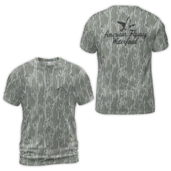American Flyway Waterfowl T-Shirt | Realistic Duck Hunting Camo Print | Premium Soft Stretch Jersey | Gift for Outdoorsmen an