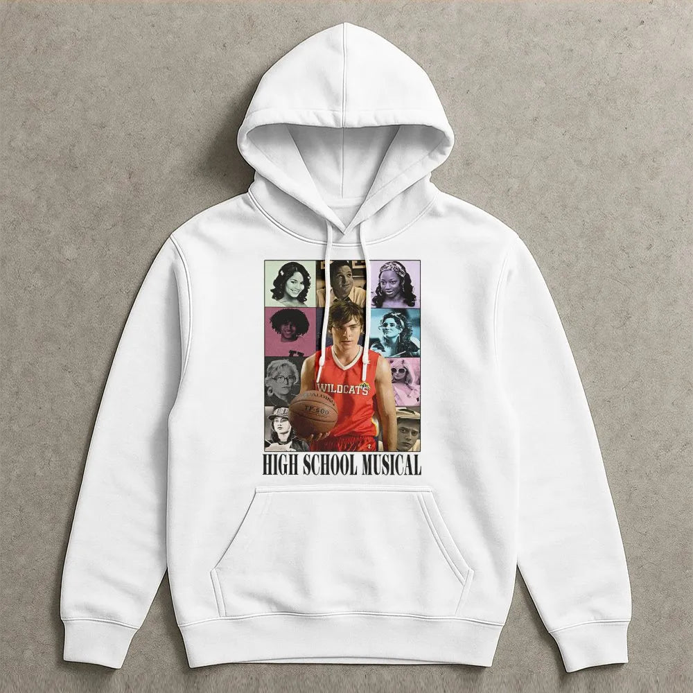 High School Musical Hoodie | Troy Bolton Collage Graphic Print | Premium Cotton Blend Pullover | Nostalgic 2000s Movie Fan Gi