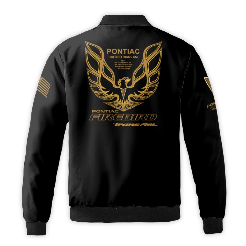 Pontiac Firebird Trans Am Bomber Jacket | Screaming Chicken V8 Gold Graphic | Premium Nylon Outerwear | Gift for Muscle Car E