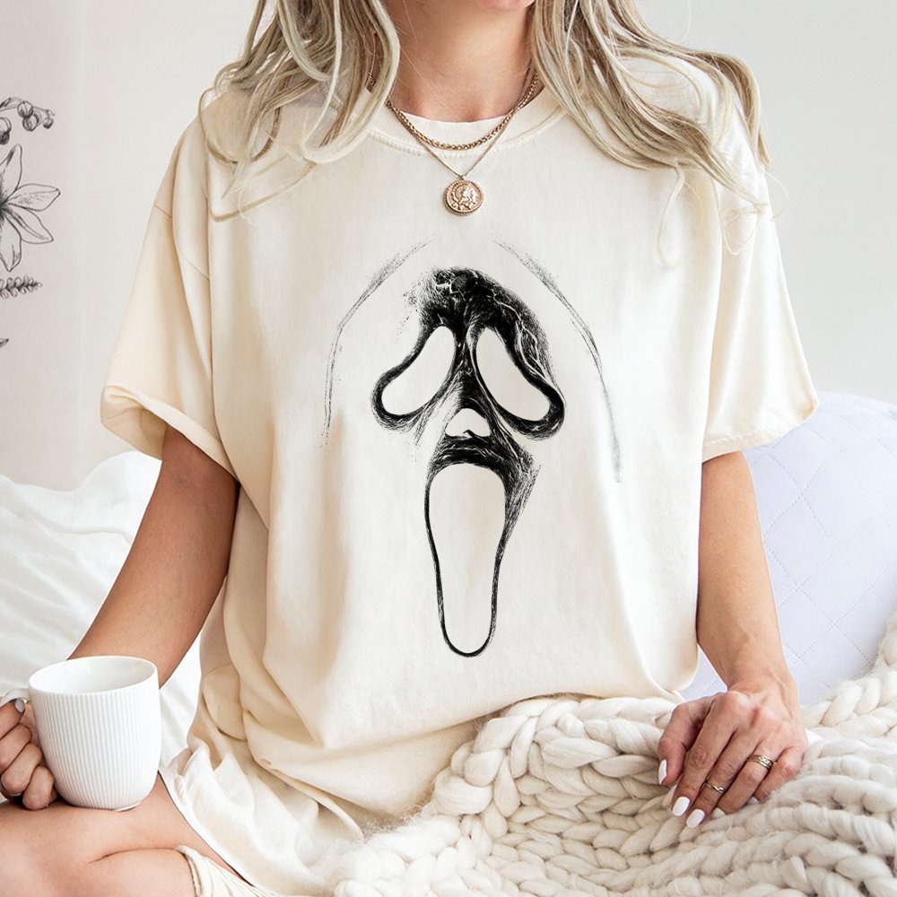 Ghostface Graphic T-Shirt | Horror Movie Slasher Design | 100% Cotton Premium Tee | Unisex Apparel for Fans and Halloween Cos