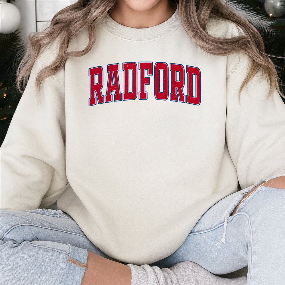 Radford Sweatshirt | Varsity Letter Graphic Print | Premium Cotton Blend | Unisex Collegiate Style Crewneck Gift for Students