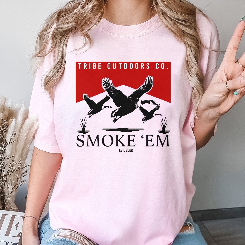 Duck Hunting T-Shirt | Smoke Em Waterfowl Graphic Tee | Premium 100% Cotton Shirt | Gift for Hunters and Outdoorsmen