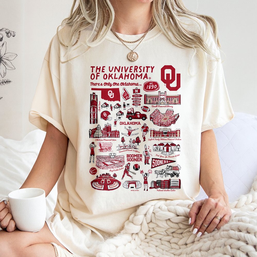University of Oklahoma T-Shirt | Sooners Campus Icons Graphic Print | Premium Soft Cotton | NCAA College Game Day Gift for Al