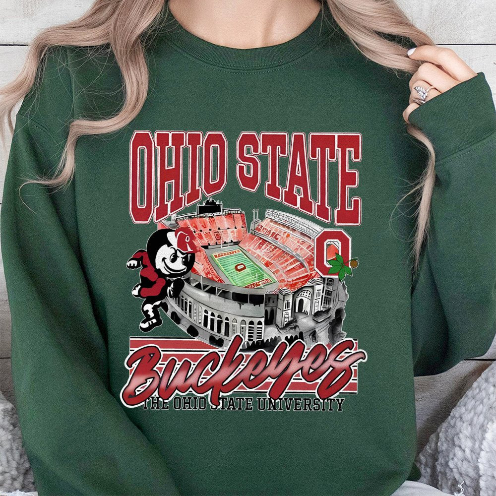 Ohio State Football Sweatshirt | Vintage Stadium Graphic Print | Premium Cotton Blend Unisex Pullover | Game Day College Spor