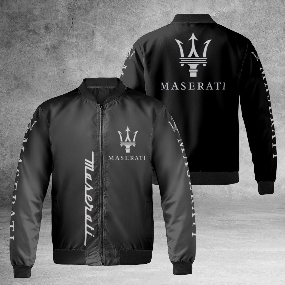 Maserati Bomber Jacket | Luxury Italian Sports Car Logo Apparel | Durable Nylon Streetwear | Gift For Auto Enthusiasts