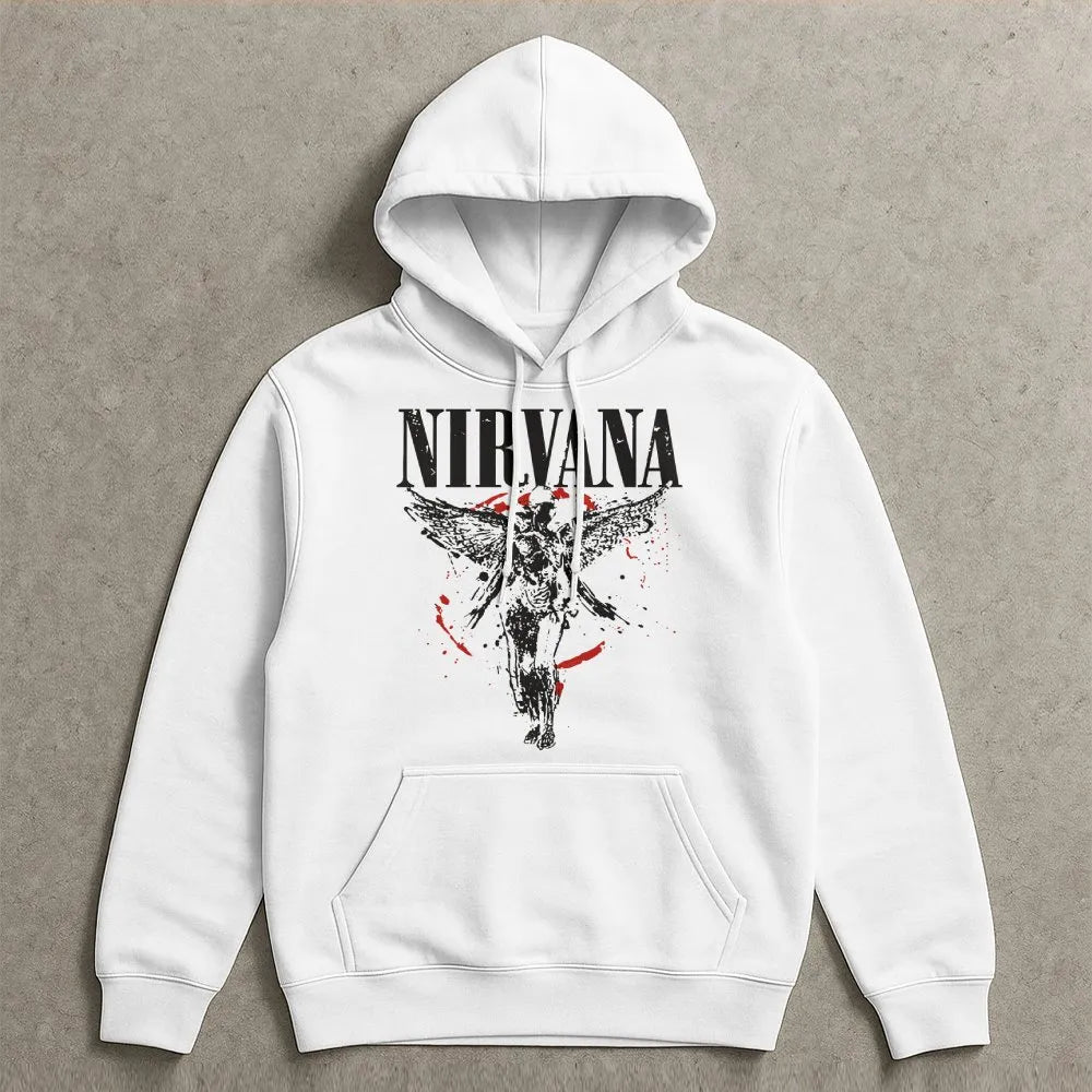 Nirvana Graphic Hoodie | In Utero Angel Design | Soft Cotton-Blend Pullover | Grunge Rock Band Merch Gift for Music Fans
