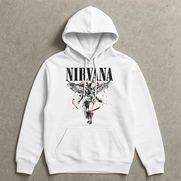 Nirvana Graphic Hoodie | In Utero Angel Design | Soft Cotton-Blend Pullover | Grunge Rock Band Merch Gift for Music Fans