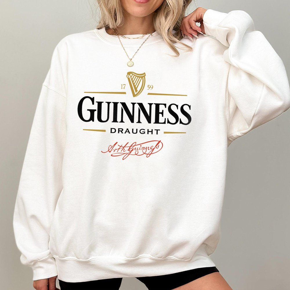 Guinness Draught Graphic Sweatshirt | Vintage Irish Beer Logo Print | Premium Cotton Blend Crewneck | Comfortable Pub Style G