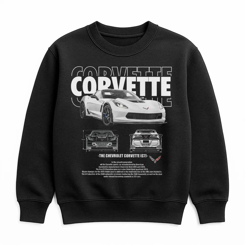 Corvette C7 Sweatshirt | Vintage Blueprint Sports Car Graphic | Premium Cotton Blend Unisex Pullover | Car Enthusiast Gift