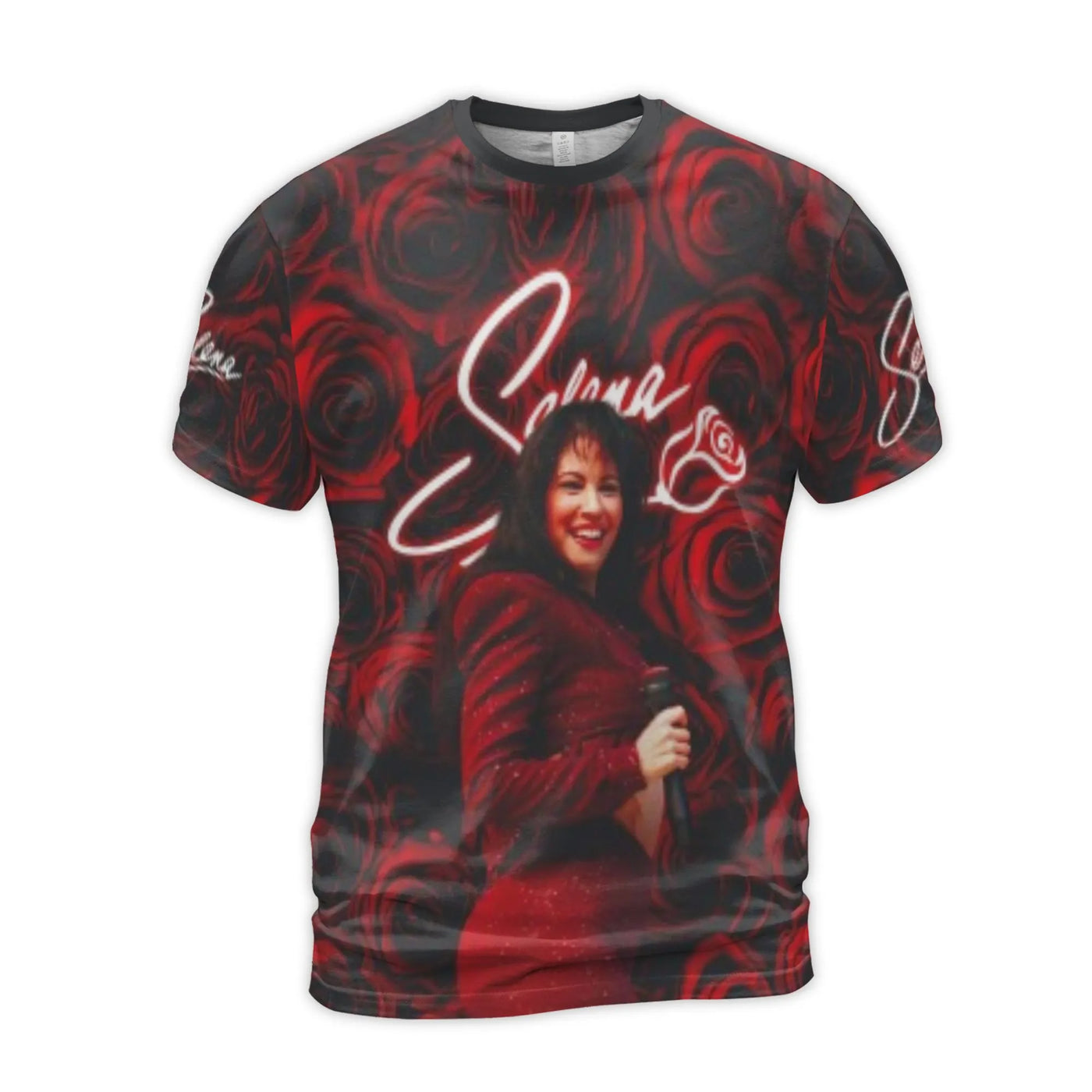 Selena 30th Anniversary 3D T-Shirt | Red Rose Floral All-Over Print | Premium Jersey Fabric | Iconic Tejano Music Gift for Fa