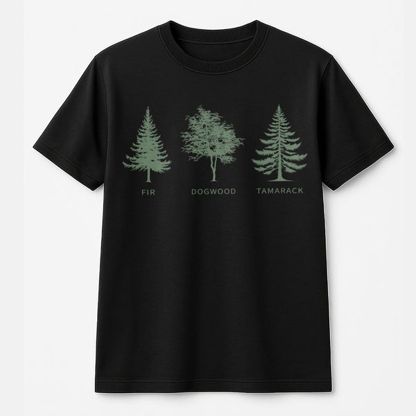Tree T-Shirt | Fir Dogwood Tamarack Botanical Graphic | Premium Cotton Unisex Tee | Gift for Nature Lover and Forest Explorer