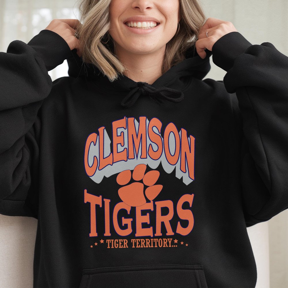 Clemson Tigers Hoodie | Retro Tiger Territory Paw Print Graphic | Premium Cotton Blend Sweatshirt | Gift for College Students