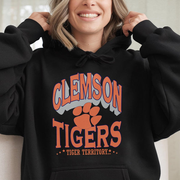 Clemson Tigers Hoodie | Retro Tiger Territory Paw Print Graphic | Premium Cotton Blend Sweatshirt | Gift for College Students