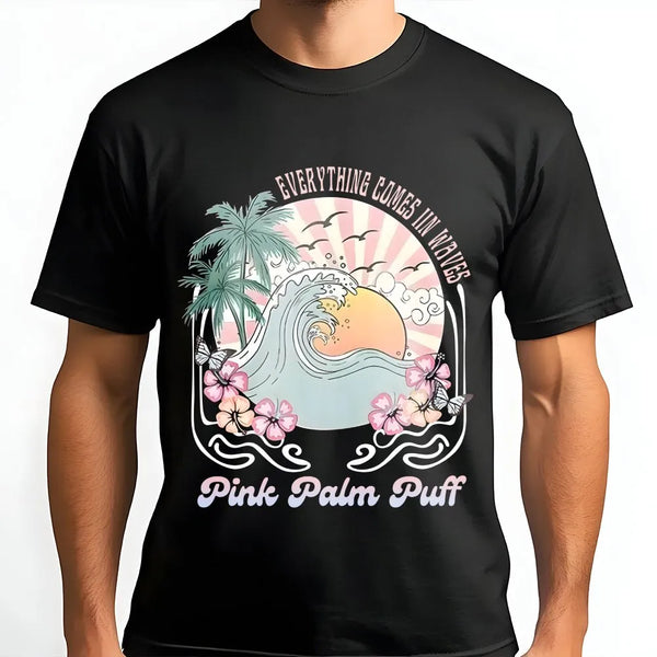 Ocean Wave T-Shirt | Retro Sunset & Palm Tree Graphic | Soft Cotton Blend Sweatshirt | Beach Lover Surfer Gift