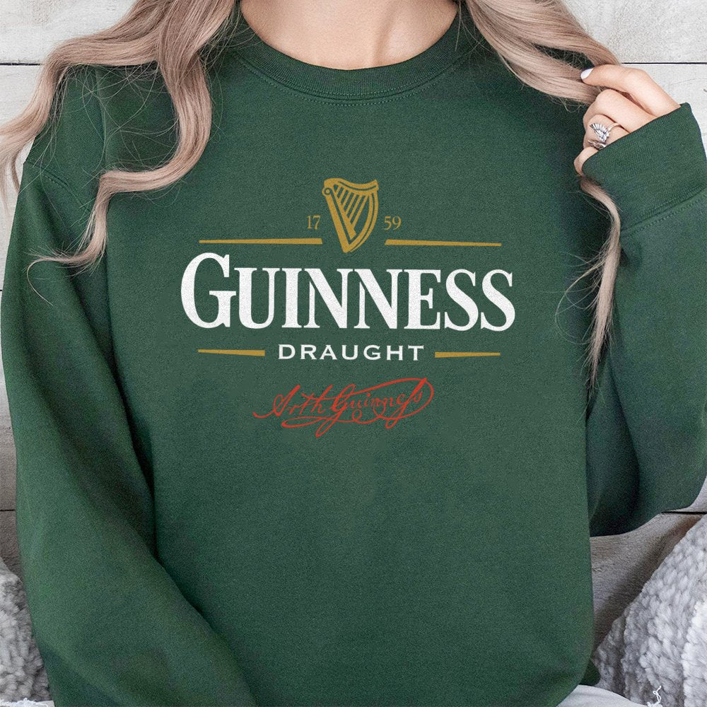 Guinness Draught Graphic Sweatshirt | Vintage Irish Beer Logo Print | Premium Cotton Blend Crewneck | Comfortable Pub Style G