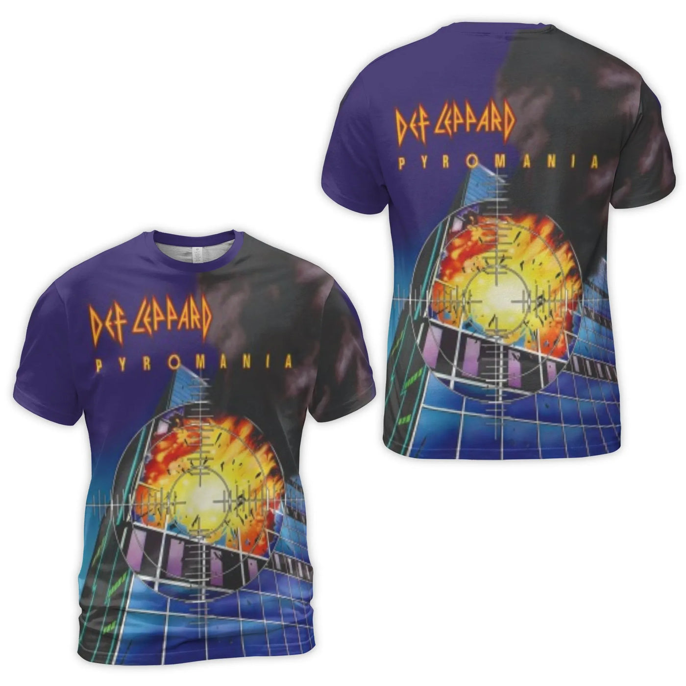 Def Leppard Pyromania T-Shirt | Classic 80s Rock Band Album Art | Premium Polyester Blend All-Over Print | Gift for Music Fan