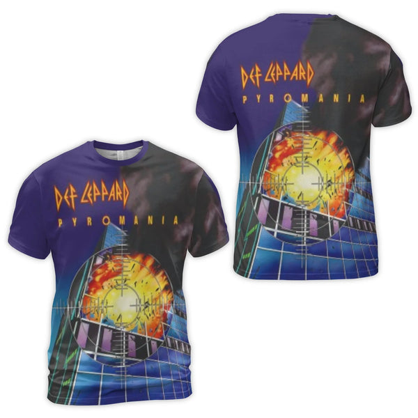 Def Leppard Pyromania T-Shirt | Classic 80s Rock Band Album Art | Premium Polyester Blend All-Over Print | Gift for Music Fan