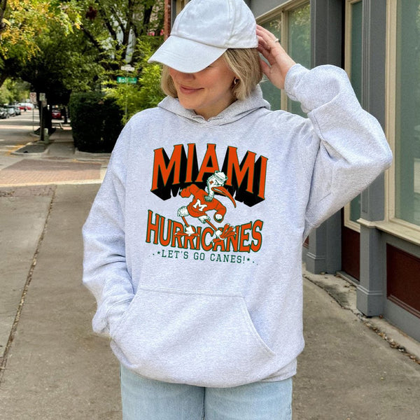 Miami Hurricanes Hoodie | Vintage Sebastian The Ibis Mascot Graphic | Premium Cotton Blend | Unisex College Football Fan Appa