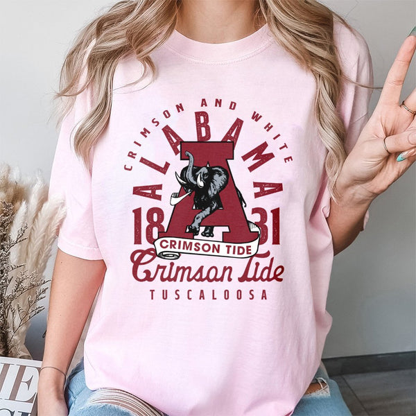 Alabama Elephant Graphic T-Shirt | Vintage Tuscaloosa College Mascot Design | 100% Cotton Premium Apparel | Football Fan Gift