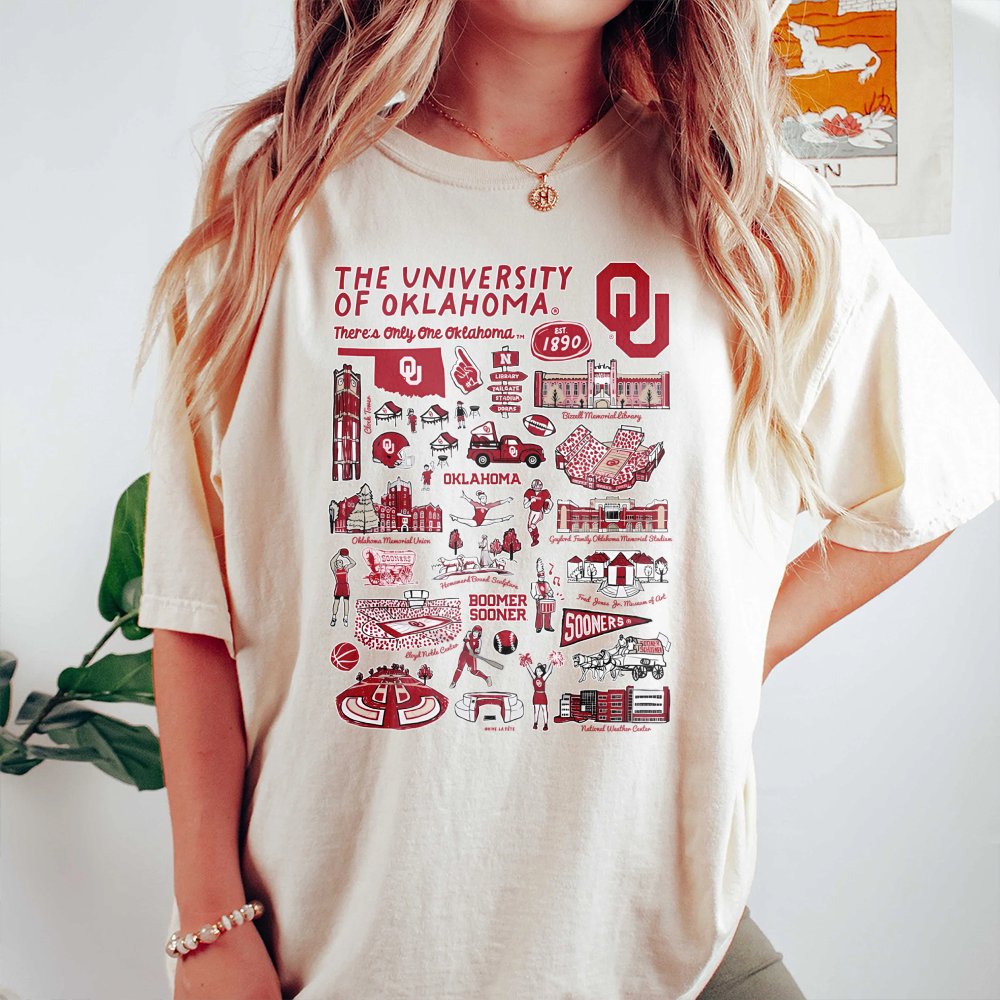University of Oklahoma T-Shirt | Sooners Campus Icons Graphic Print | Premium Soft Cotton | NCAA College Game Day Gift for Al