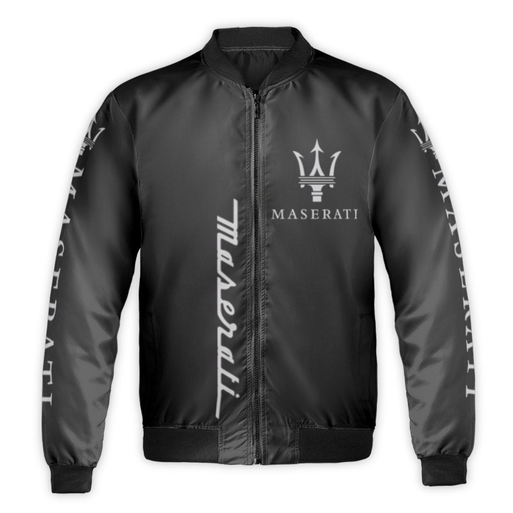 Maserati Bomber Jacket | Luxury Italian Sports Car Logo Apparel | Durable Nylon Streetwear | Gift For Auto Enthusiasts