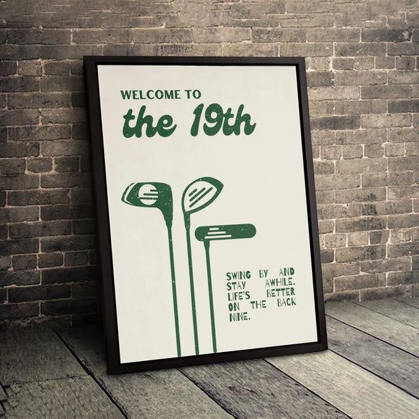 Welcome To The 19th Golf Canvas Wall Art | Mid-Century Modern Sport Print | Premium Gallery-Wrapped Decor | Unique Gift For G