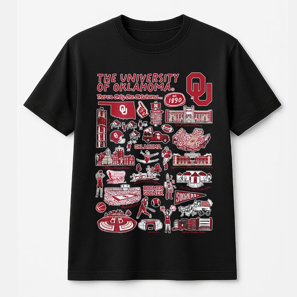 University of Oklahoma T-Shirt | Sooners Campus Icons Graphic Print | Premium Soft Cotton | NCAA College Game Day Gift for Al