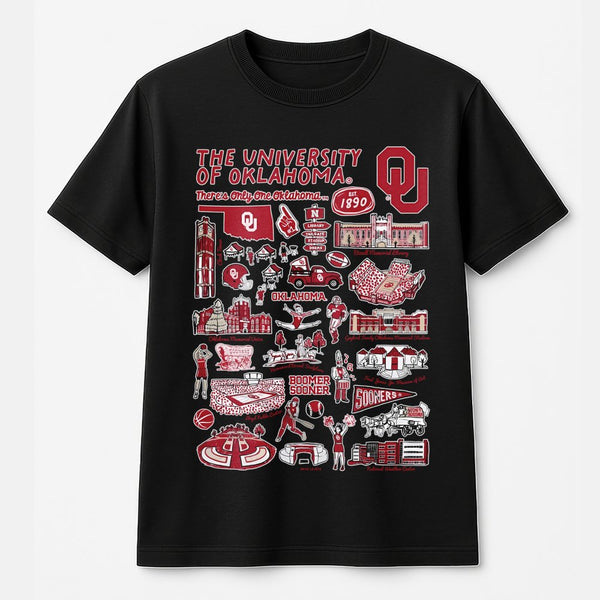 University of Oklahoma T-Shirt | Sooners Campus Icons Graphic Print | Premium Soft Cotton | NCAA College Game Day Gift for Al