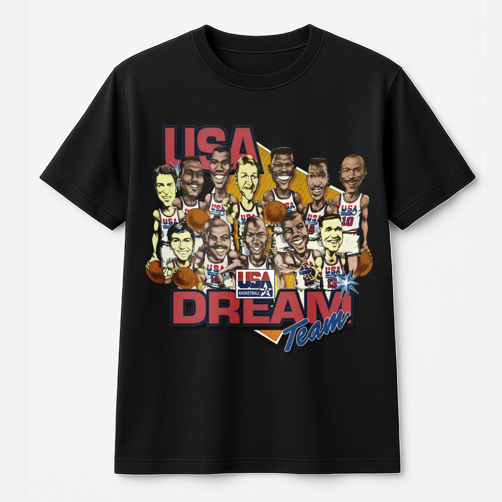 1992 Dream Team Basketball T-Shirt | Retro USA Caricature Graphic | Premium Cotton Unisex Tee | Gift for Sports Fans and Bask