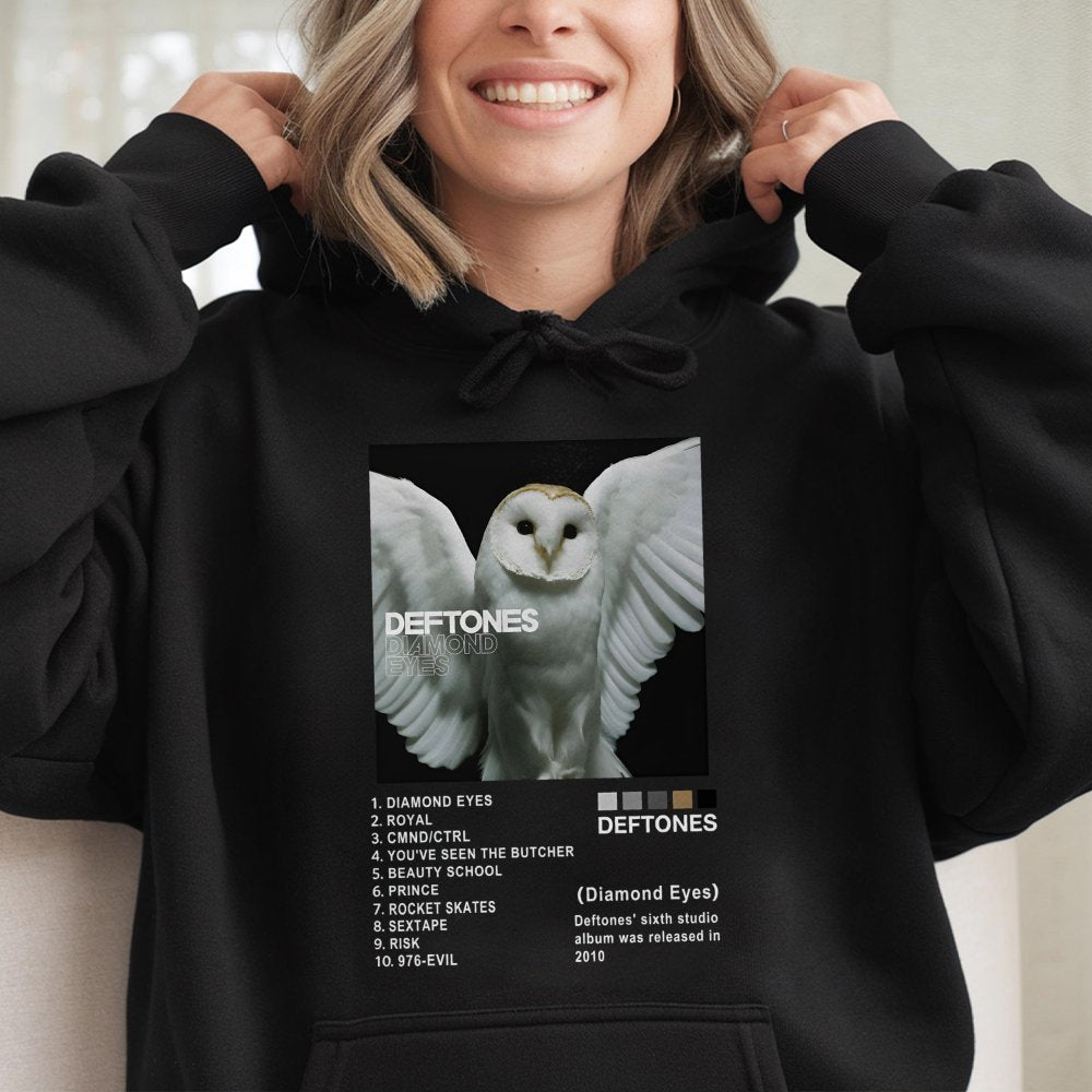 Deftones Diamond Eyes Album Hoodie | Tracklist Graphic Sweatshirt | Cotton-Polyester Premium Blend | Rock Music Fan Gift Unis
