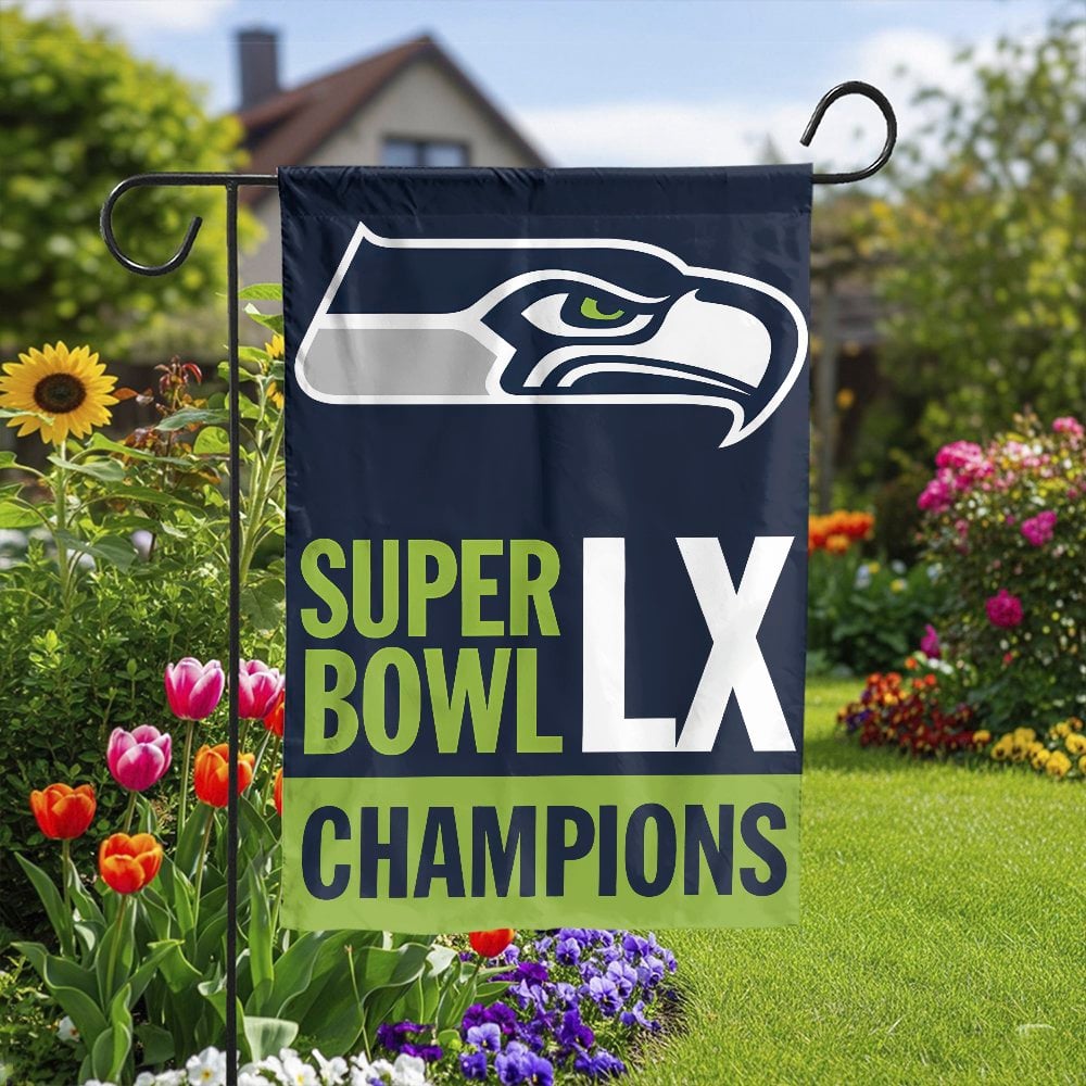 Seahawks Super Bowl Champions Garden Flag | Double-Sided Team Logo Banner | Weather-Resistant Polyester | Gift for Football F
