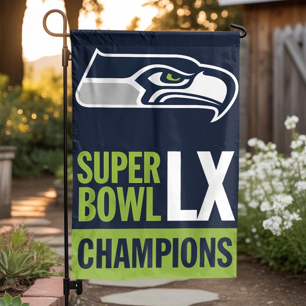 Seahawks Super Bowl Champions Garden Flag | Double-Sided Team Logo Banner | Weather-Resistant Polyester | Gift for Football F