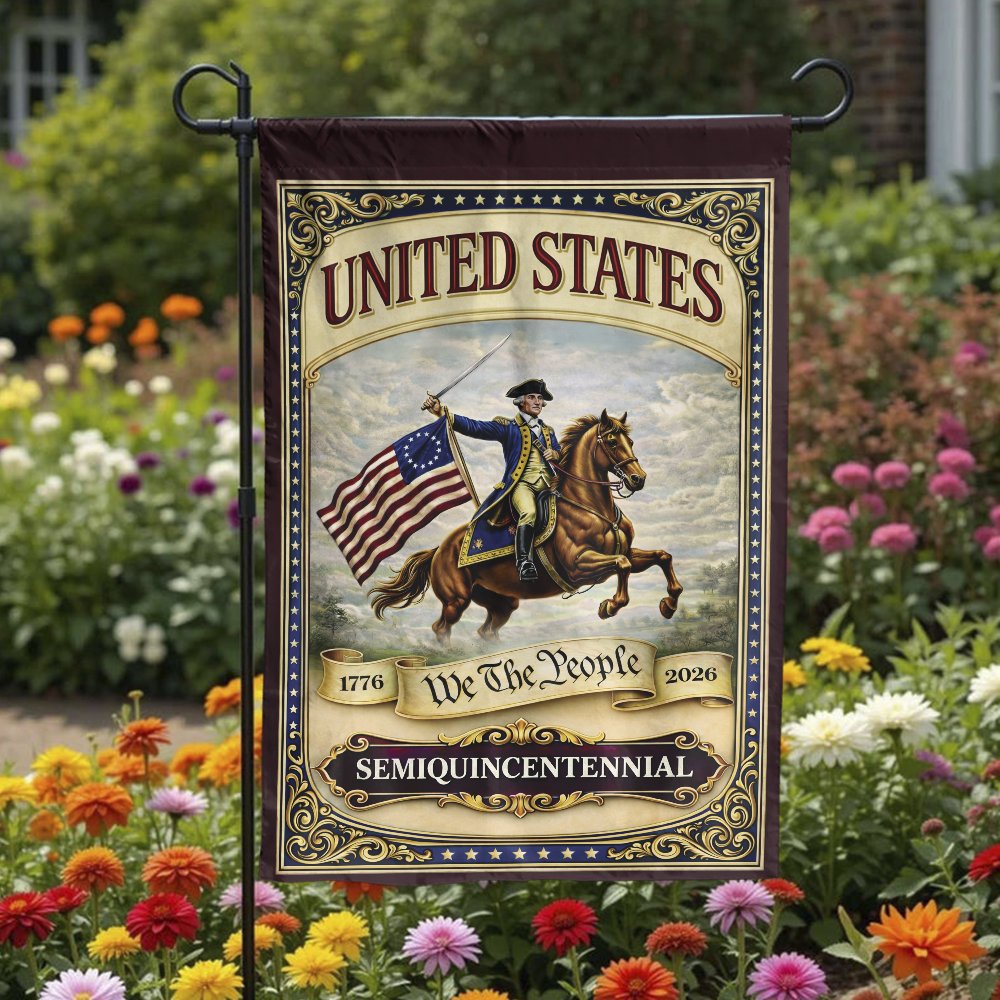 USA 250th Anniversary Garden Flag | George Washington 1776 Design | Double Sided Polyester | Patriotic We The People Home Dec