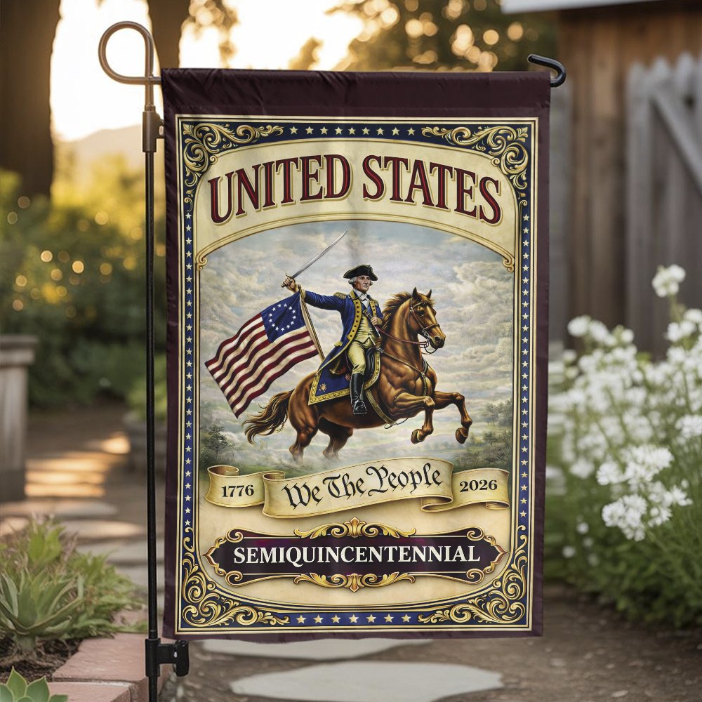 USA 250th Anniversary Garden Flag | George Washington 1776 Design | Double Sided Polyester | Patriotic We The People Home Dec